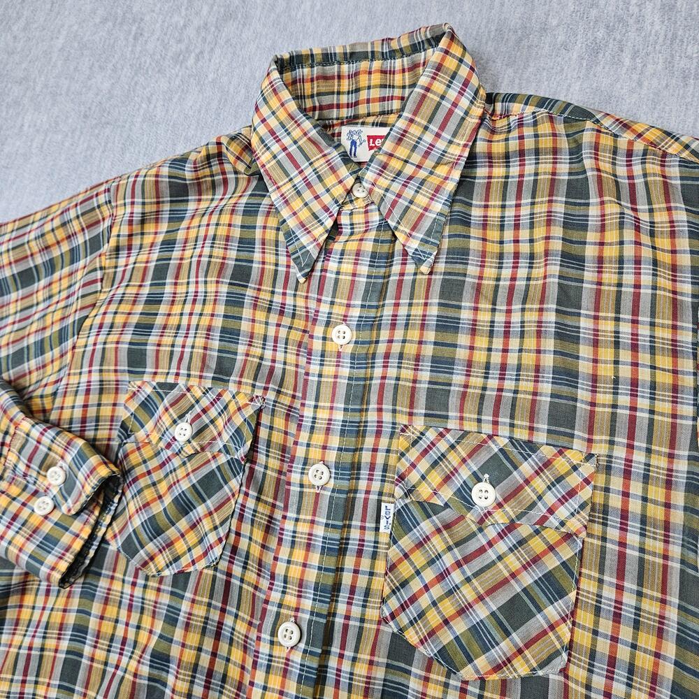 VTG Levi's Shirt Mens M Green Plaid Button-Up Long Sleeve Paper Thin Made In USA